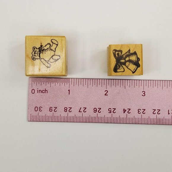 Vintage Rubber Stamps Lot Christmas Tree Bells Teddy Bear Peace Heart Holiday - Picture 12 of 12